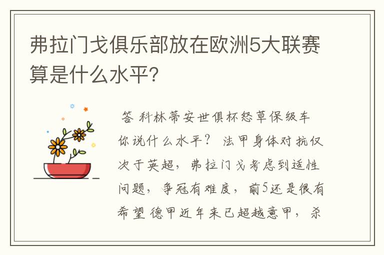 弗拉门戈俱乐部放在欧洲5大联赛算是什么水平?