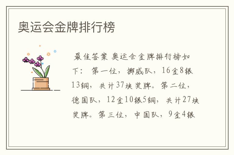 奥运会金牌排行榜