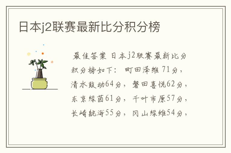 日本j2联赛最新比分积分榜