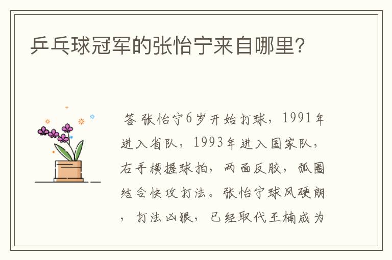 乒乓球冠军的张怡宁来自哪里？