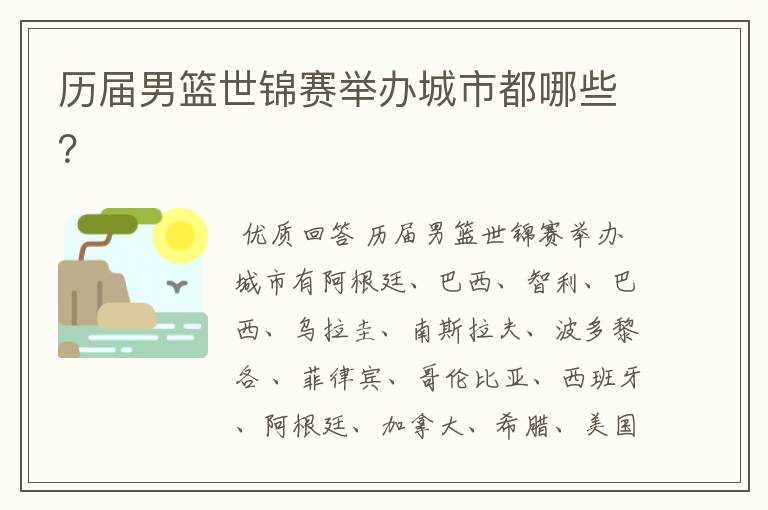 历届男篮世锦赛举办城市都哪些?