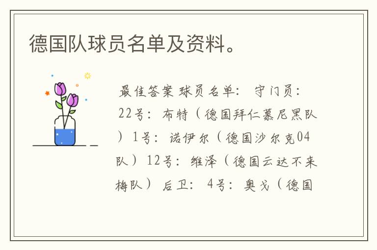 德国队球员名单及资料。