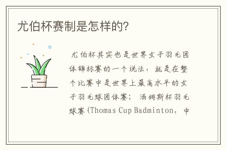 尤伯杯赛制是怎样的?