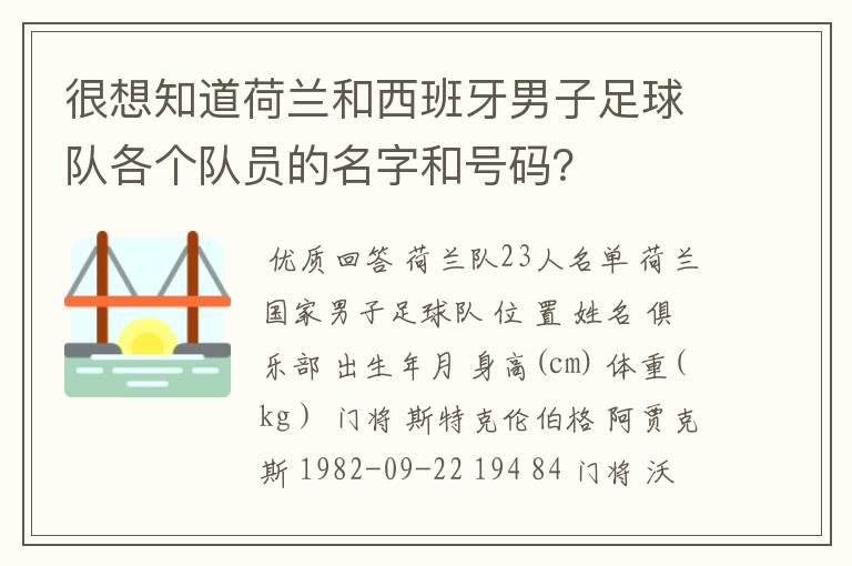 很想知道荷兰和西班牙男子足球队各个队员的名字和号码？