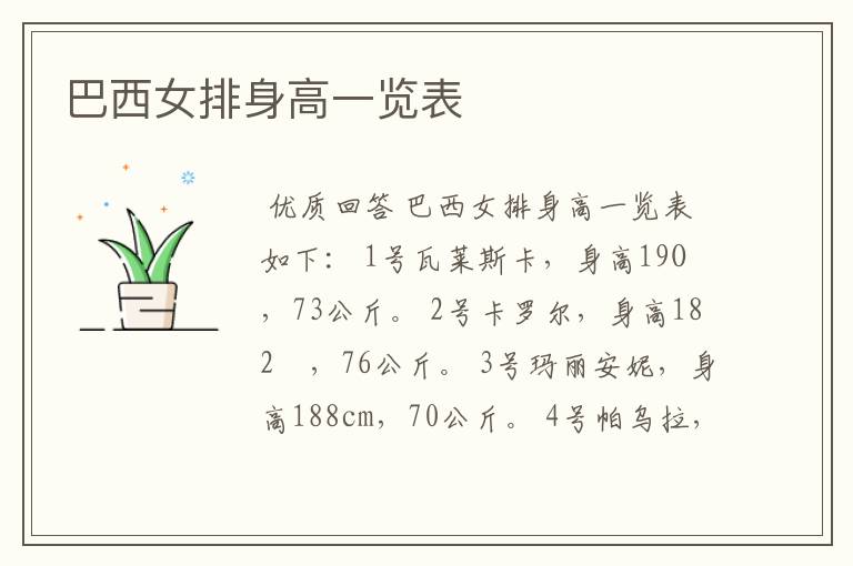 巴西女排身高一览表