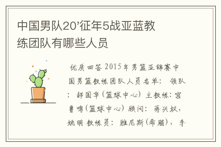 中国男队20'征年5战亚蓝教练团队有哪些人员