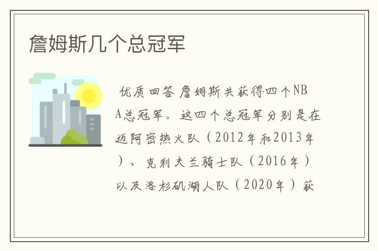 詹姆斯几个总冠军