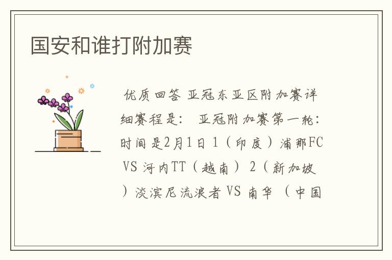 国安和谁打附加赛