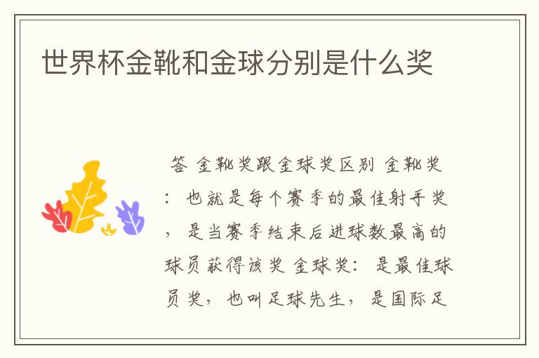 世界杯金靴和金球分别是什么奖