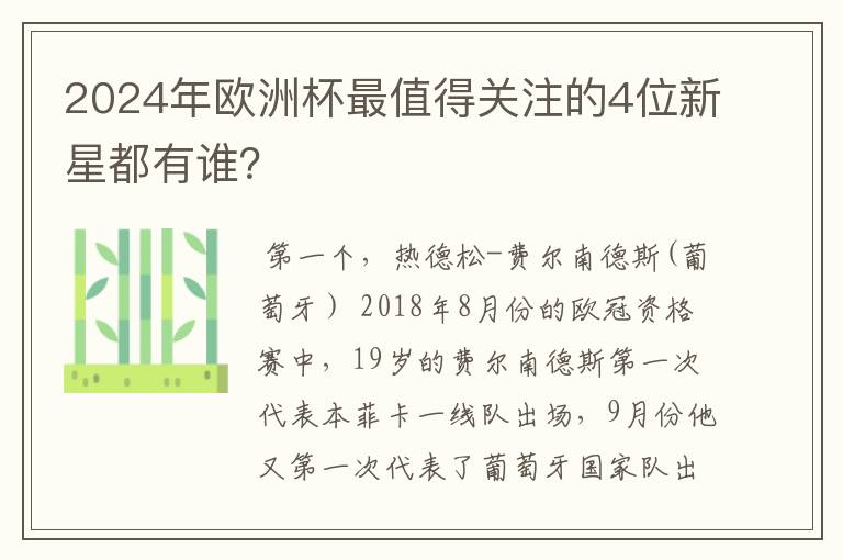 2024年欧洲杯最值得关注的4位新星都有谁？