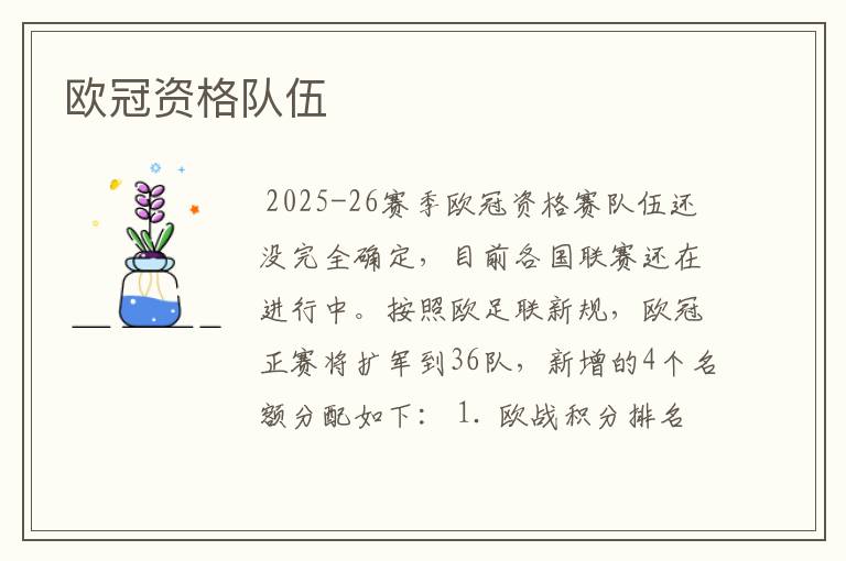 欧冠资格队伍