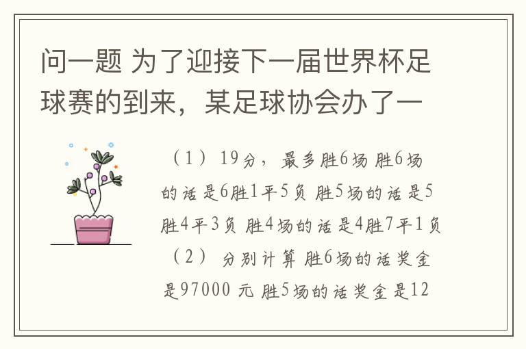 问一题 为了迎接下一届世界杯足球赛的到来，某足球协会办了一次足球联赛，其记分规则及奖励方案如下表：