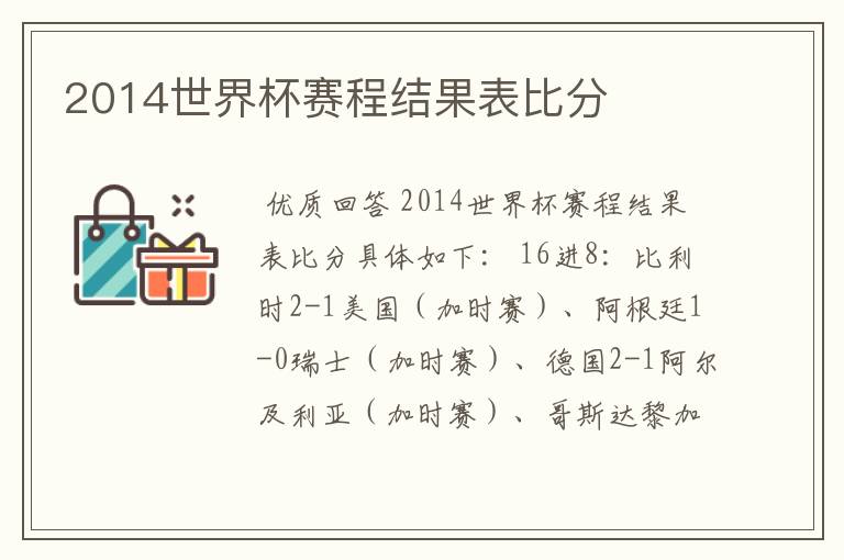 2014世界杯赛程结果表比分