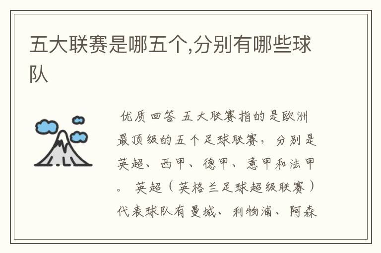 五大联赛是哪五个,分别有哪些球队