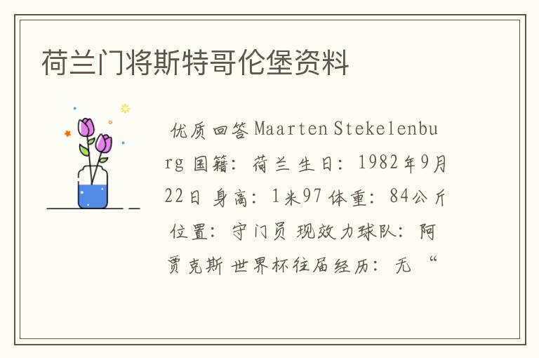 荷兰门将斯特哥伦堡资料