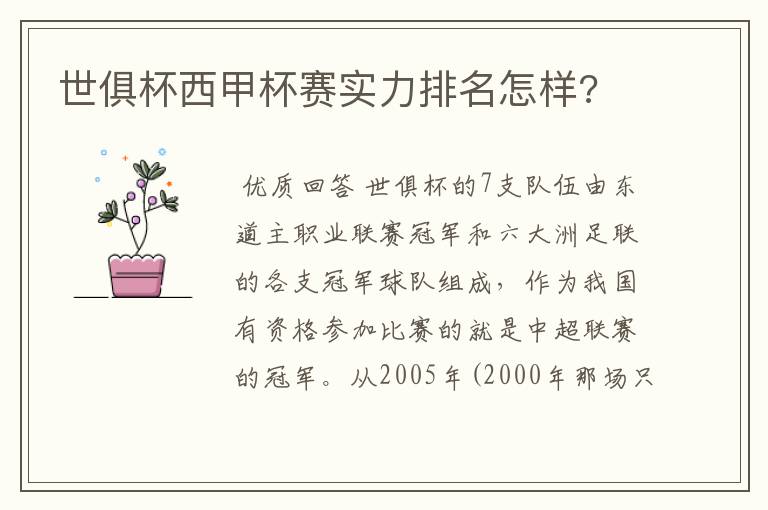 世俱杯西甲杯赛实力排名怎样?