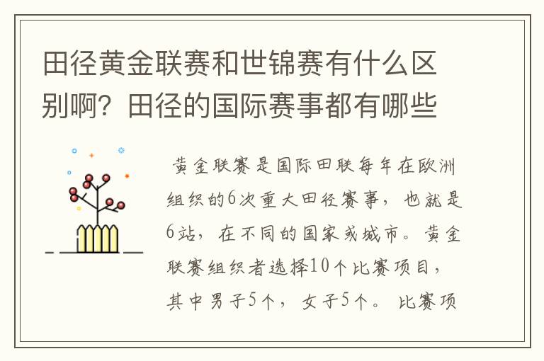 田径黄金联赛和世锦赛有什么区别啊?田径的国际赛事都有哪些啊?