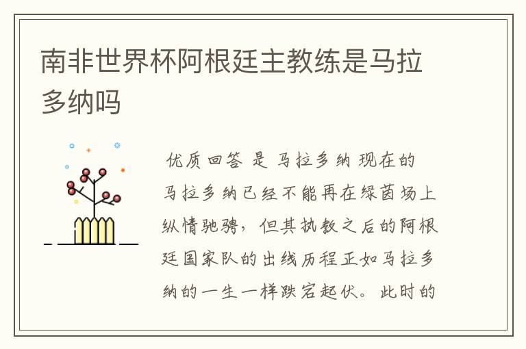 南非世界杯阿根廷主教练是马拉多纳吗