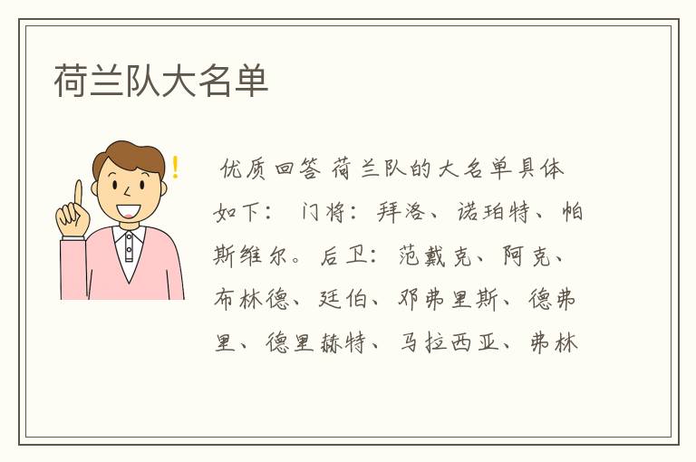 荷兰队大名单