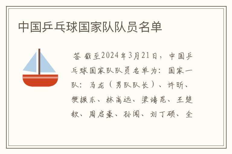 中国乒乓球国家队队员名单