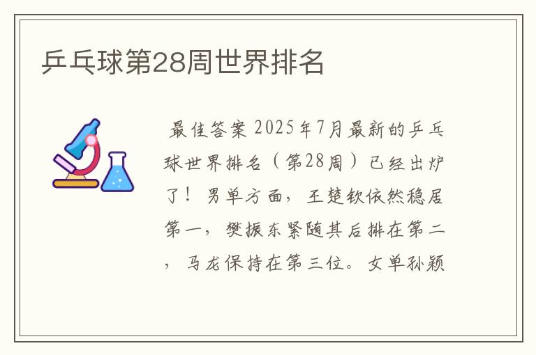 乒乓球第28周世界排名