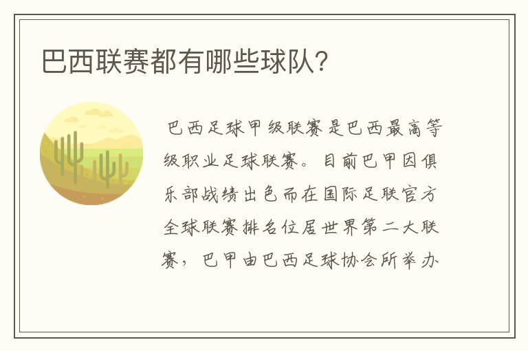 巴西联赛都有哪些球队?