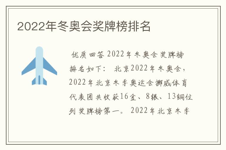 2022年冬奥会奖牌榜排名