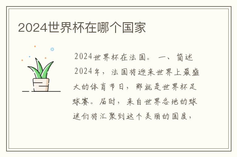 2024世界杯在哪个国家