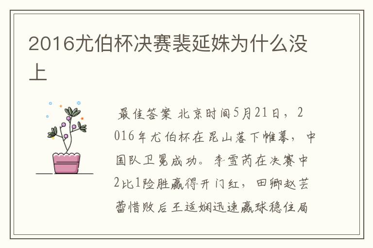 2016尤伯杯决赛裴延姝为什么没上