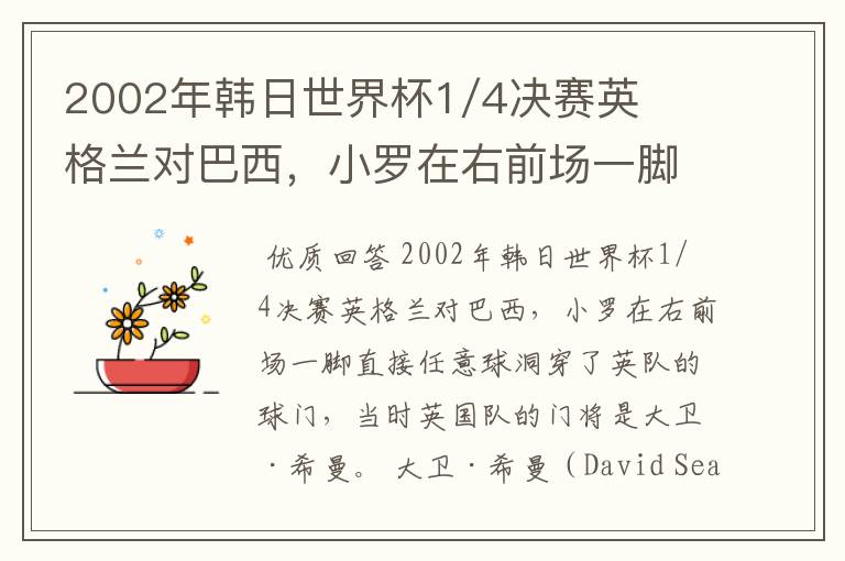 2002年韩日世界杯1/4决赛英格兰对巴西,小罗在右前场一脚直接任意球洞穿了英队的球门,问当时英队的门将是