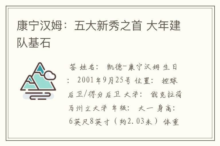康宁汉姆:五大新秀之首 大年建队基石