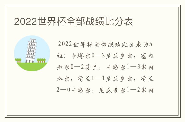 2022世界杯全部战绩比分表
