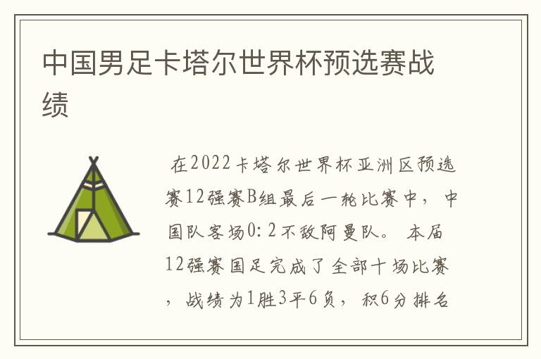 中国男足卡塔尔世界杯预选赛战绩