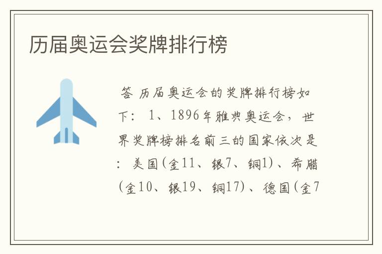 历届奥运会奖牌排行榜