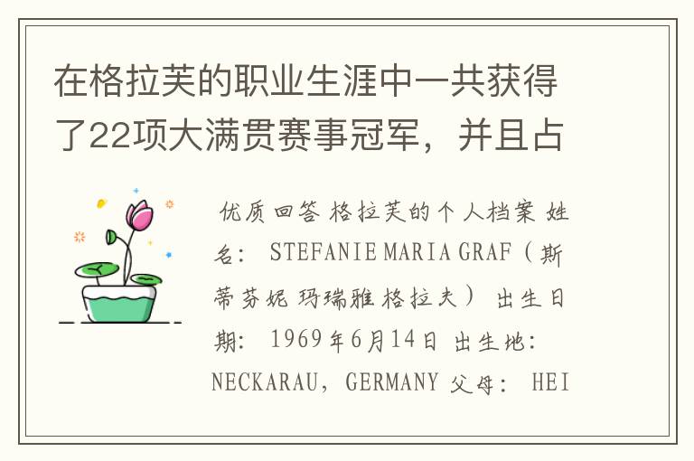 在格拉芙的职业生涯中一共获得了22项大满贯赛事冠军，并且占据世界头号排名长达多少周之久？