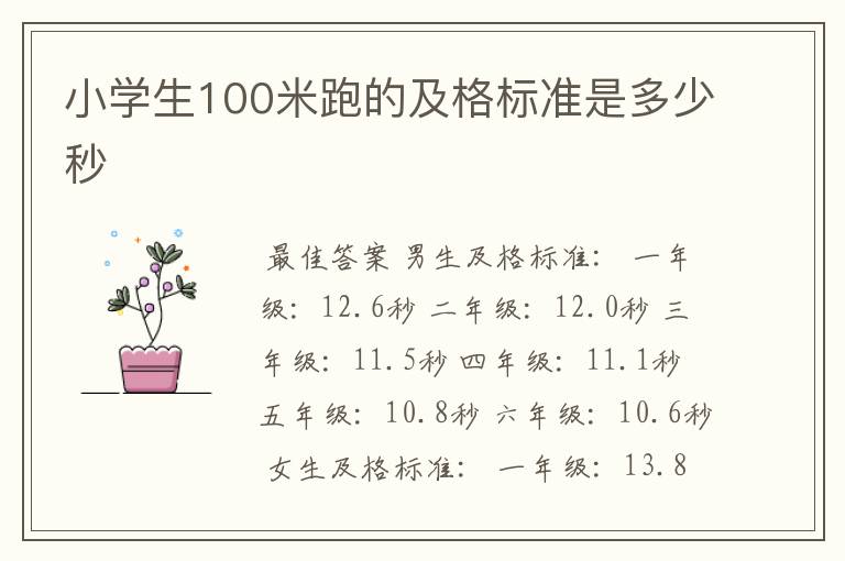 小学生100米跑的及格标准是多少秒