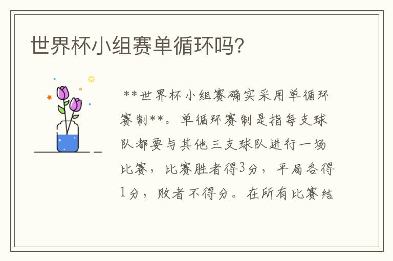 世界杯小组赛单循环吗?