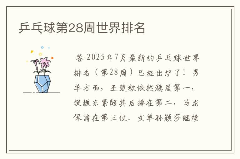 乒乓球第28周世界排名
