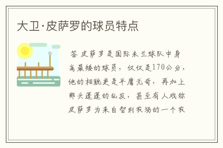 大卫·皮萨罗的球员特点