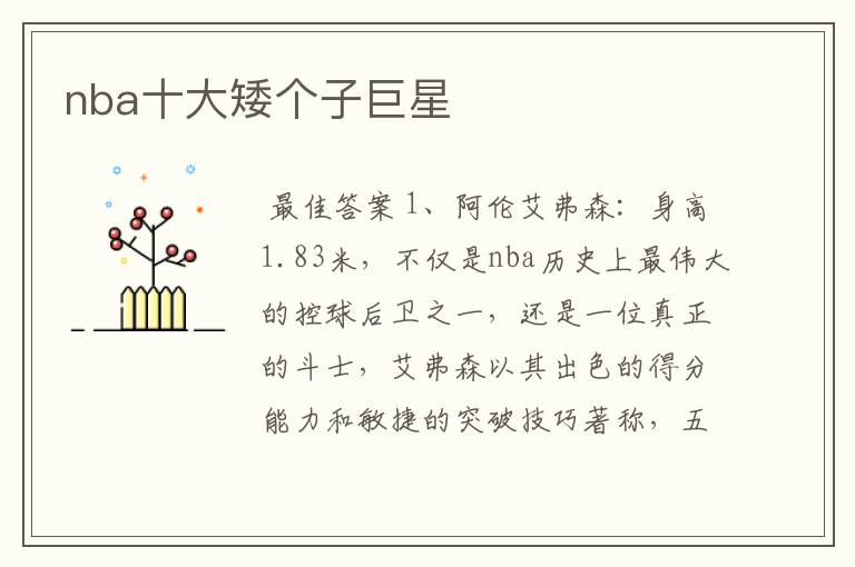 nba十大矮个子巨星