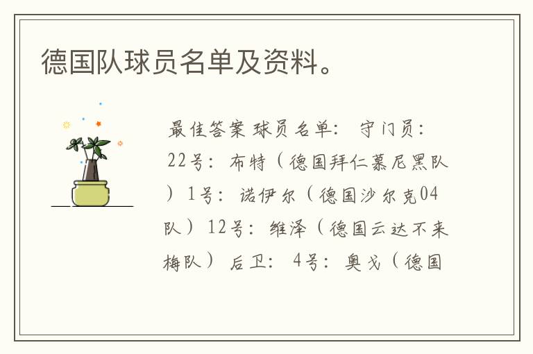 德国队球员名单及资料。