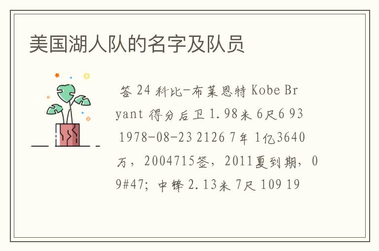美国湖人队的名字及队员
