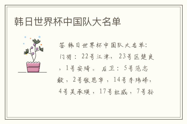 韩日世界杯中国队大名单