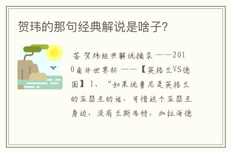 贺玮的那句经典解说是啥子?