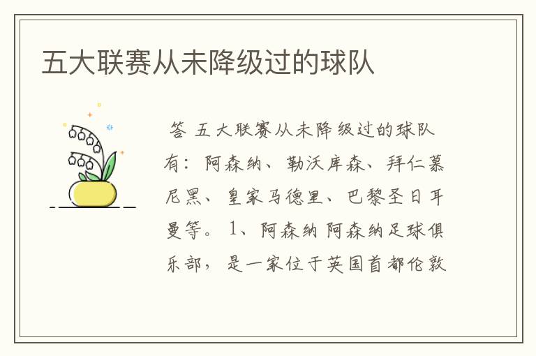 五大联赛从未降级过的球队