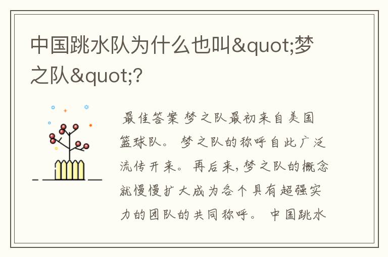 中国跳水队为什么也叫"梦之队"?