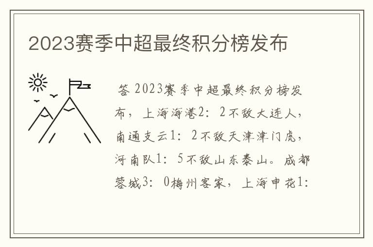 2023赛季中超最终积分榜发布
