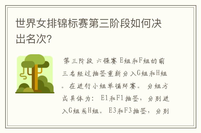世界女排锦标赛第三阶段如何决岀名次?