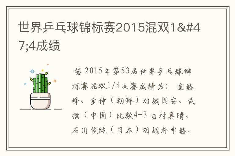 世界乒乓球锦标赛2015混双1/4成绩