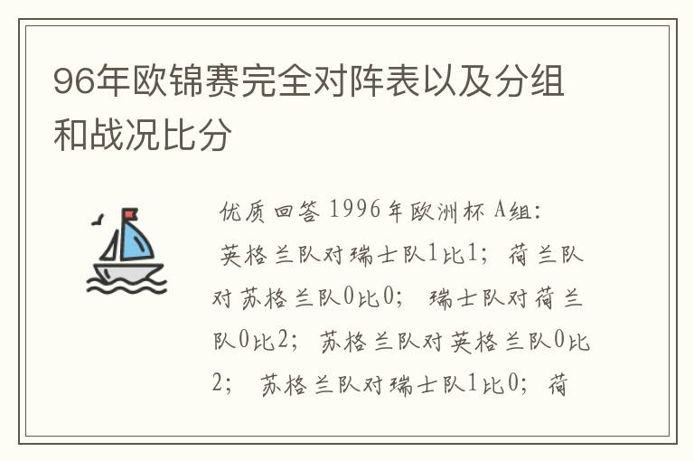 96年欧锦赛完全对阵表以及分组和战况比分